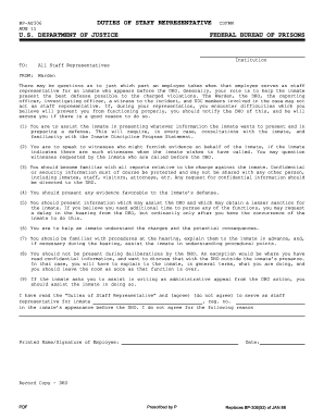 Form BP A306 052, Duties of Staff Representative Federal Bureau