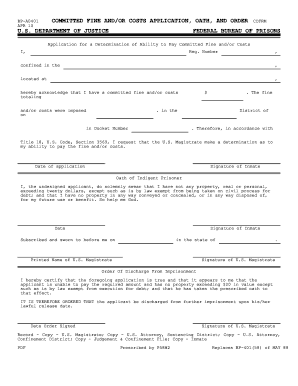 Form BP S401 058, Committed Fine Andor Costs Application, Oath, an