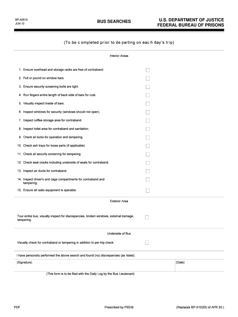 Form BP A510 055, Bus Searches Federal Bureau of Prisons