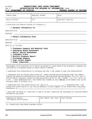 Transitional Drug Abuse Treatment Authorization for Release of  Form