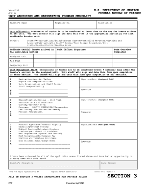 Form BP A597 052, Unit Admission and Orientation Program Checklist