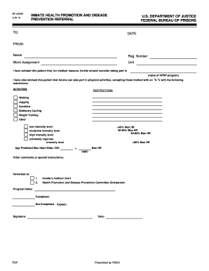 Form BP A598 060, Inmate Health Promotion and Disease Prevention Referral