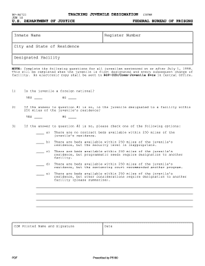 Form BP A721 051, Tracking Juvenile Designation Federal Bureau