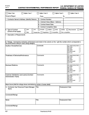 Form BP A723 050, Contractor InterimFinal Performance Report