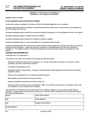 Form BP A743 053, Life Connections Program LCP Participation Agreement