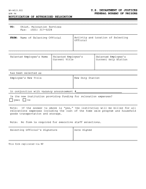 Form BP A610 022, Notification of Authorized Relocation