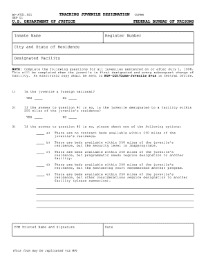 Form BP A721 051, Tracking Juvenile Designation
