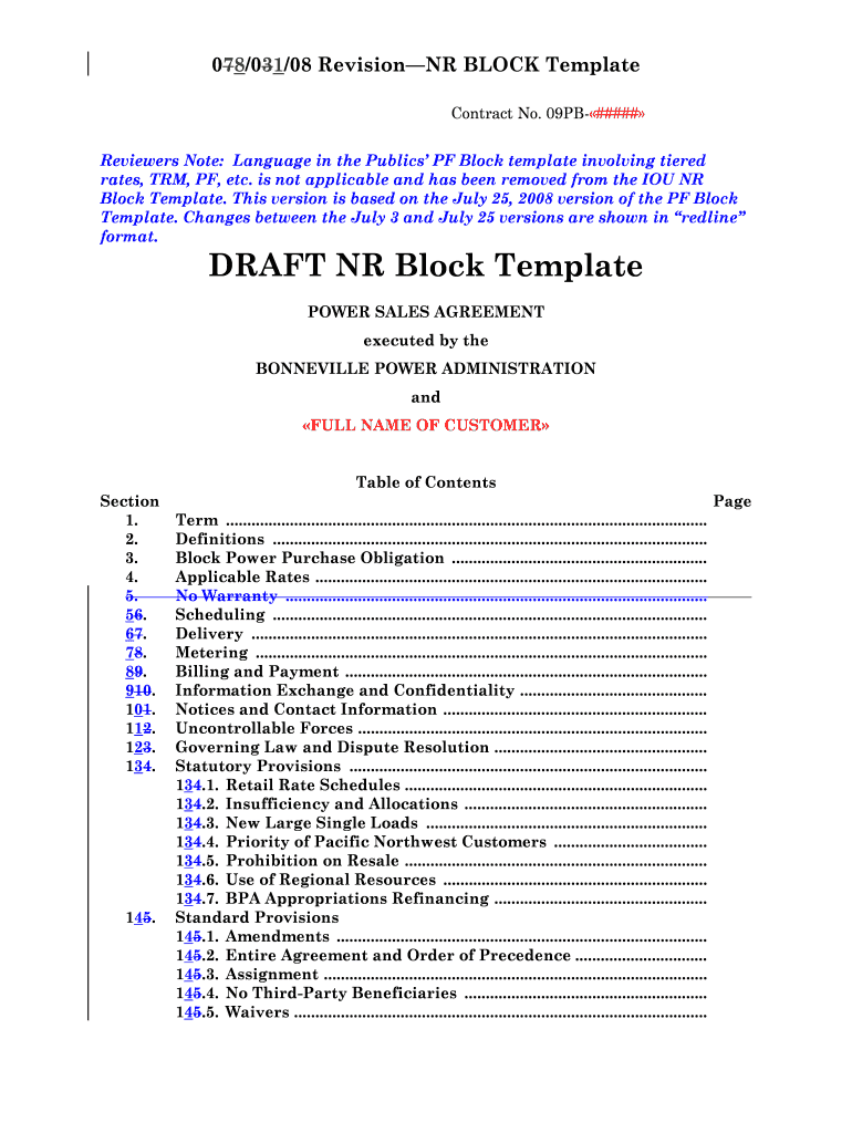 07 31 Draft NR Block Template Regional Dialogue Draft Contracts Bpa  Form
