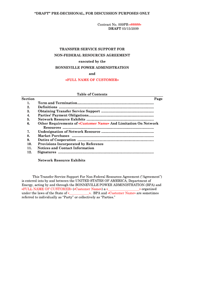 Draft NonFederal Transfer Customers BPA Redline for 051909 Meeting Regional Dialogue Bpa  Form