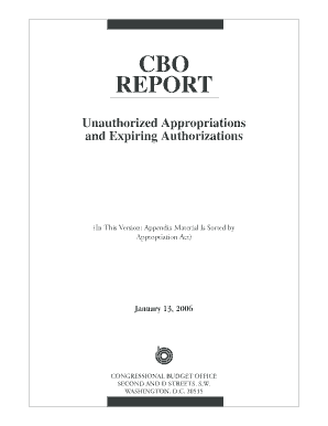Unauthorized Appropriations and Expiring Authorizations Appropriation Act Cbo  Form