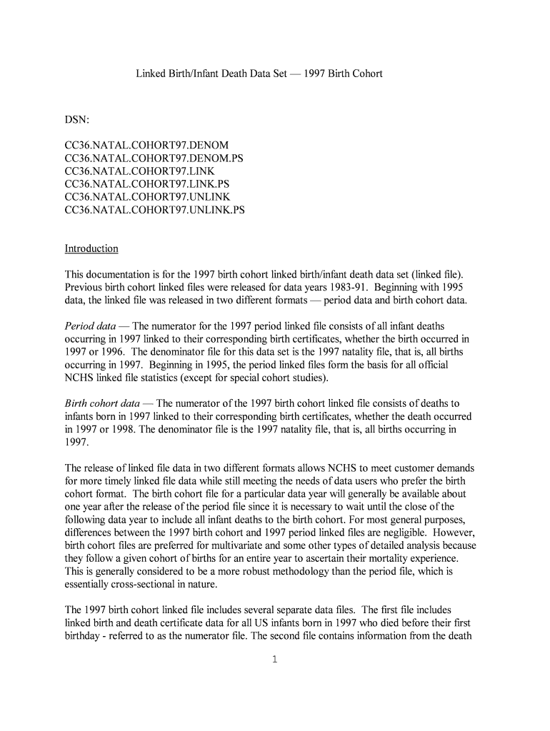 Linked BirthInfant Death Data Set Birth Cohort DSN CC36 Wonder Cdc  Form