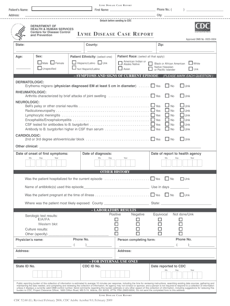 Lyme Disease Case Report Lyme Disease Case Report Cdc  Form