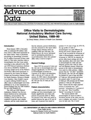  Advance Data from Vital and Health Statistics; No 240 31094 Office Visits to Dermatologists National Ambulatory Medical Care Sur 1994-2024