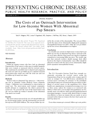 Preventing Chronic Disease the Costs of an Outreach Intervention for Low Income Women with Abnormal Pap Smears Cdc  Form