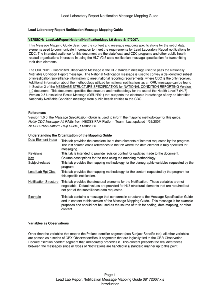 Lead Laboratory Report Notification Message Mapping Guide Cdc  Form