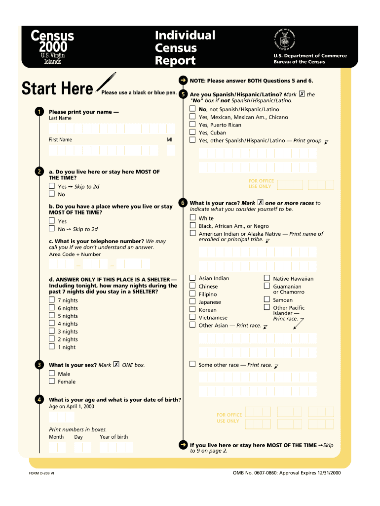 NOTE Please Answer BOTH Questions 5 and 6 Census  Form