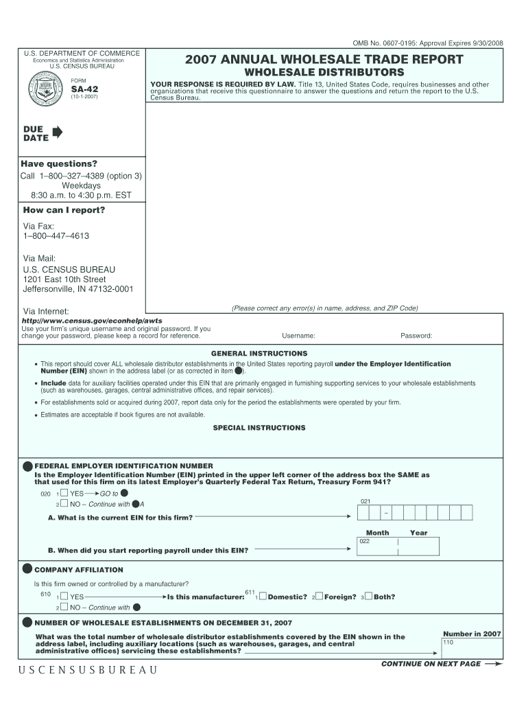 WHOLESALE DISTRIBUTORS Census  Form