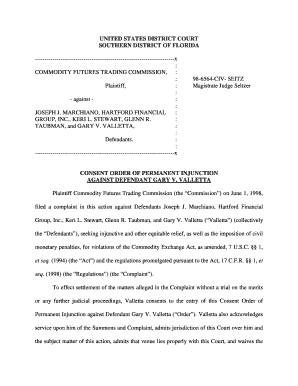 A Consent Order of Permanent Injunction Commodity Futures Cftc  Form