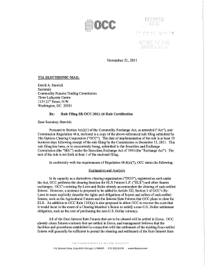 Options Clearing Corporation Rule Submission, November 21, Rule Numbers Article XII Section 2, Rule 1301 Chapter XIII the Propos  Form