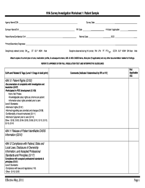 Hha Survey Investigation Worksheet 1  Form