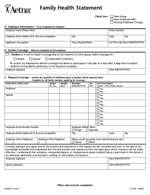 Aetna Family Health Statement Form