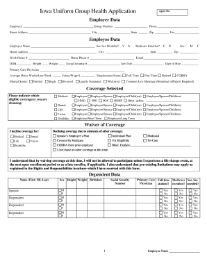 Iowa Uniform Group Health Application Iowa