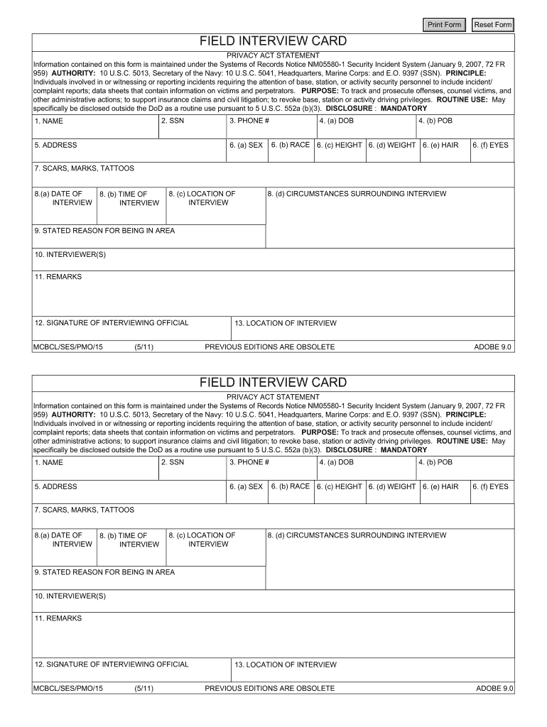 Field Interview Card  Form