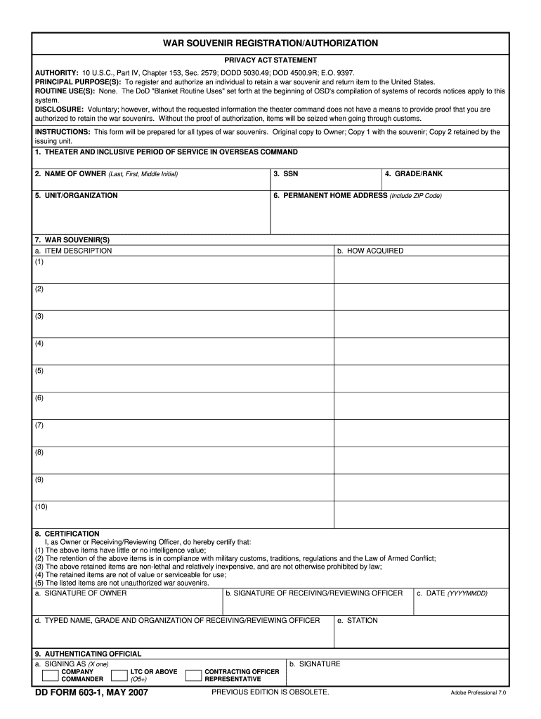 War Souvenir 2007-2022: get and sign the form in seconds