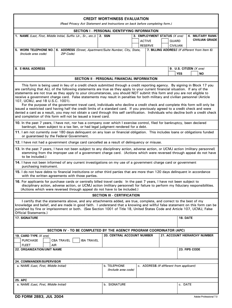  Dd Form 2883 2004-2024