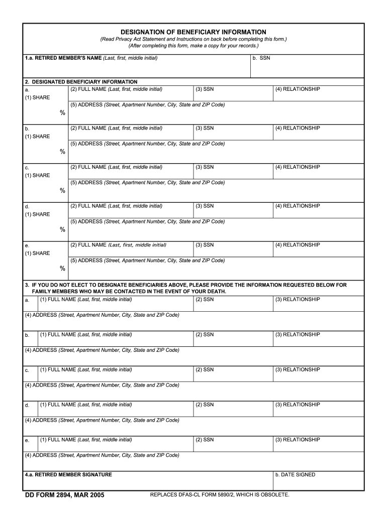  Dd2894 Form 2005