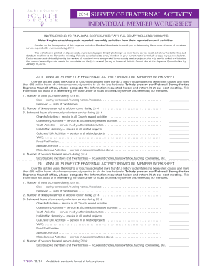 Get and Sign 20 Survey of Fraternal Activity Individual Member Worksheet Kofc 2014 Form