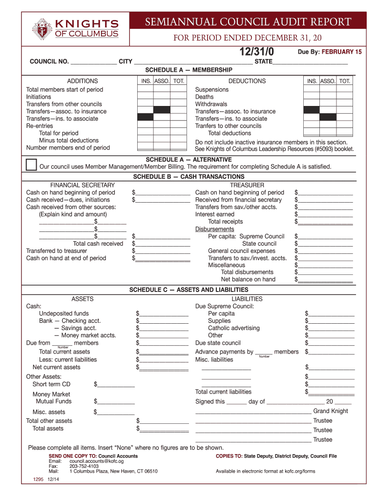  Council Audit Period Ending December 31 Knights of Columbus Kofc 2014