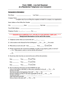 Form 1088b Live Call Received at a Residential Telephone Line