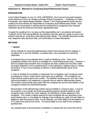 Methods for Conducting Recall Effectiveness Checks  Form