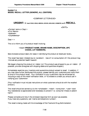 Fda Recall Letter Template  Form