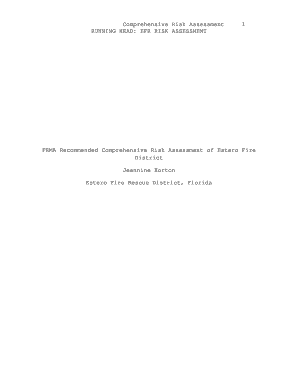 FEMA Recommended Comprehensive Risk Assessment of Estero Fire District R306 Usfa Fema  Form