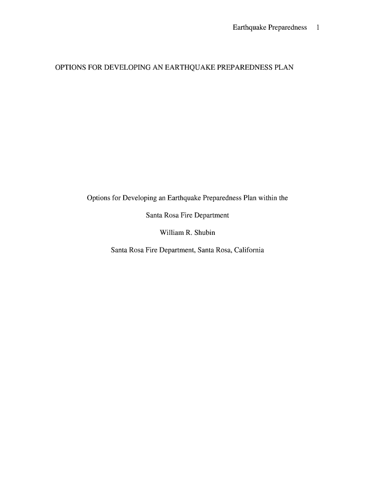 Options for Developing an Earthquake Preparedness Plan within the Santa Rosa Fire Department R306 Usfa Fema  Form