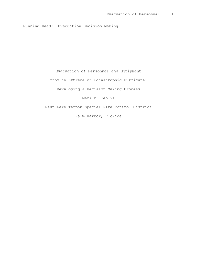 Evacuation of Personnel and Equipment from an Extreme or Catastrophic Hurricane Developing a Decision Making Process R123  Form