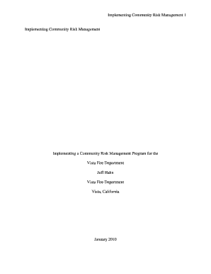 Implementing a Community Risk Management Program for the Vista Fire Department R274 Usfa Fema  Form