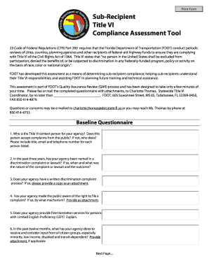 Sub Recipient Title VI Compliance Assessment Tool Federal  Form