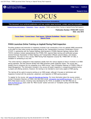 July Focus FHWA Launches Online Training on Asphalt Paving Field Inspection Nhi Fhwa Dot  Form
