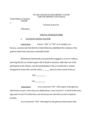 District of Kansas, Special Findings Forms Fjc