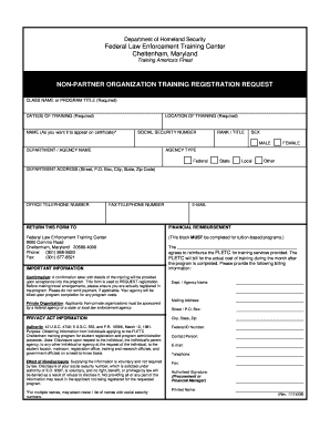 Non Partner Organization Training Registration Request Form PDF Fletc