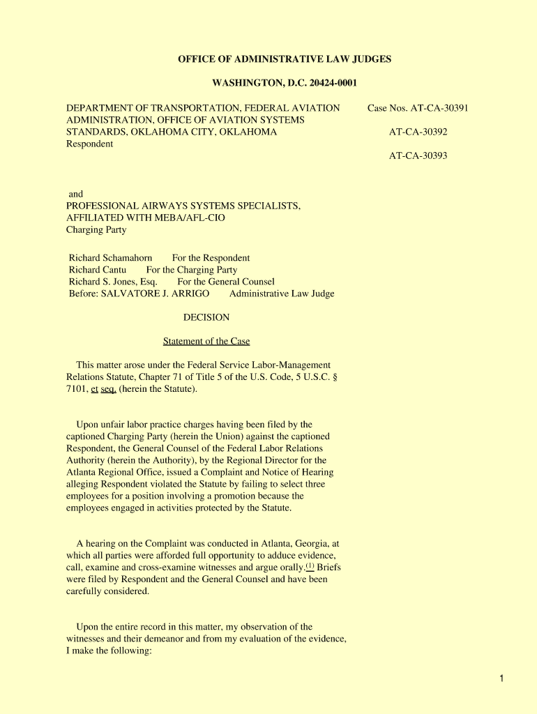 20424 0001 DEPARTMENT of TRANSPORTATION, FEDERAL AVIATION ADMINISTRATION, OFFICE of AVIATION SYSTEMS STANDARDS, OKLAHOMA CITY, O  Form