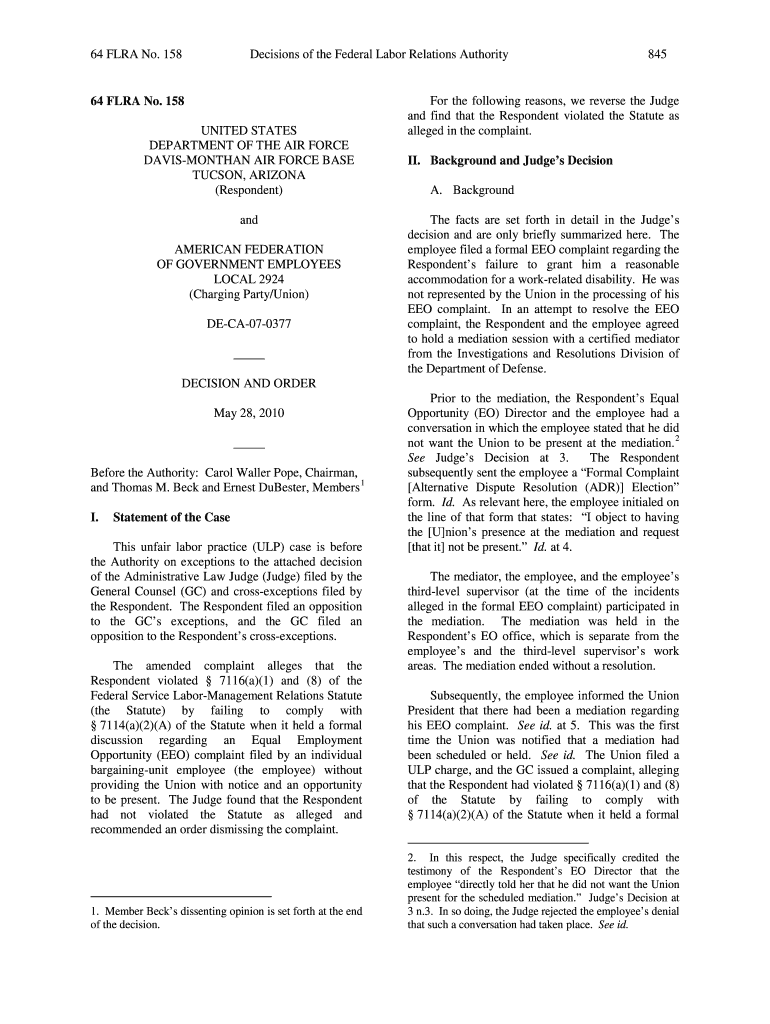 158 Decisions of the Federal Labor Relations Authority 64 FLRA No Flra  Form