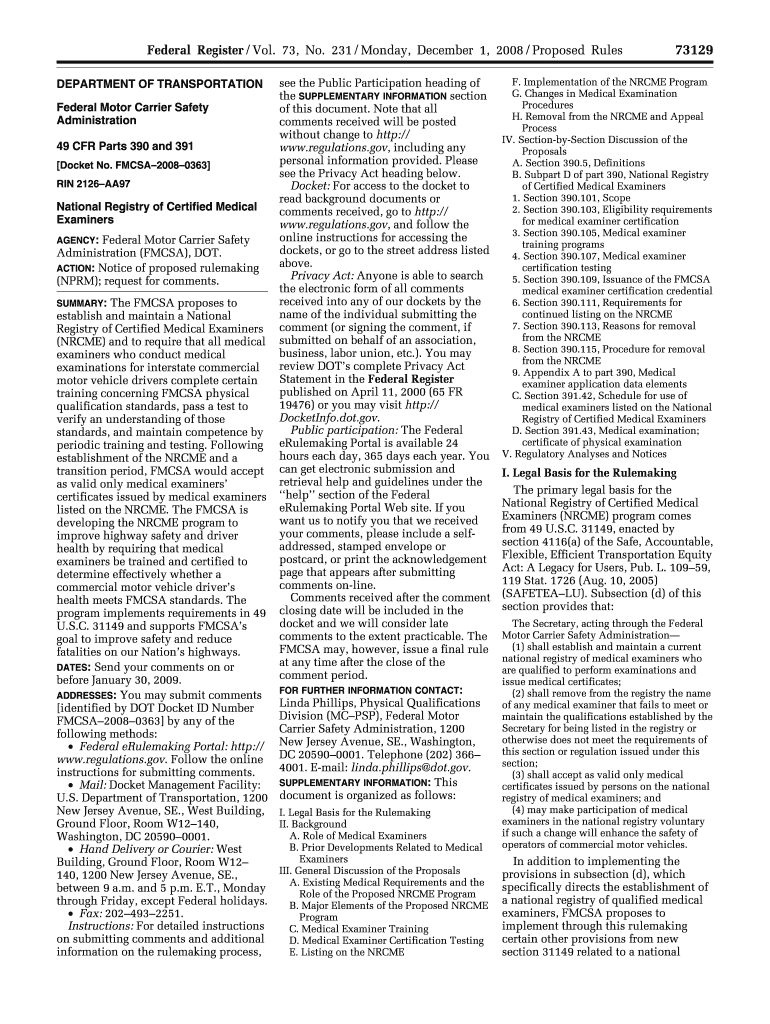 231 Monday, December 1, Proposed Rules DEPARTMENT of TRANSPORTATION Federal Motor Carrier Safety Administration 49 CFR Parts 390  Form