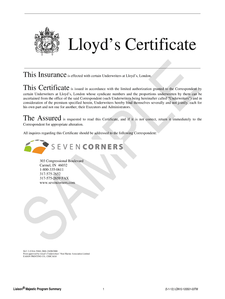 Get and Sign Lloyds of London Naic Number  Form