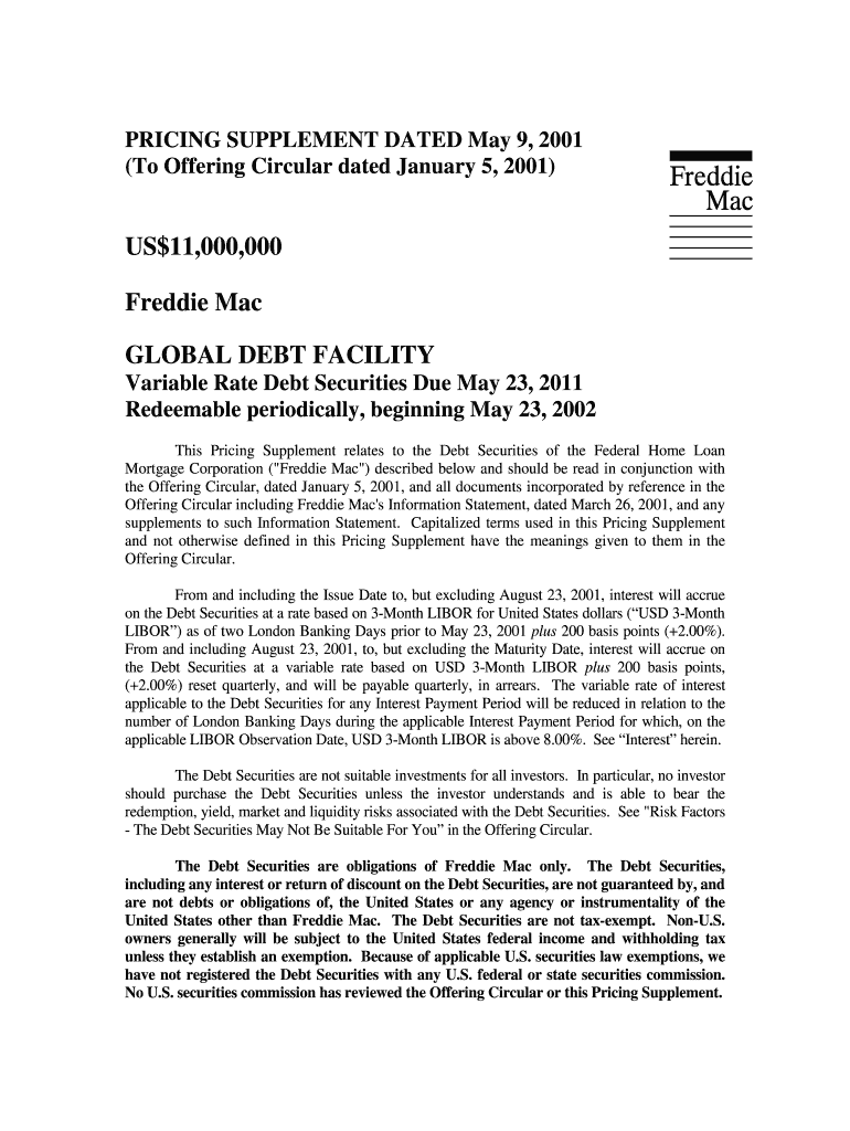 Pricing Supplement for 312923D28 Freddie Mac  Form