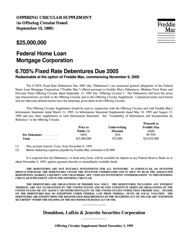 Redeemable at the Option of Freddie Mac, Commencing November 9,  Form