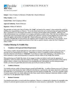 Code of Conduct for Members of Freddie Mac&#039;s Board of Directors Code of Conduct for Members of Freddie Mac&#039;s Board of   Form